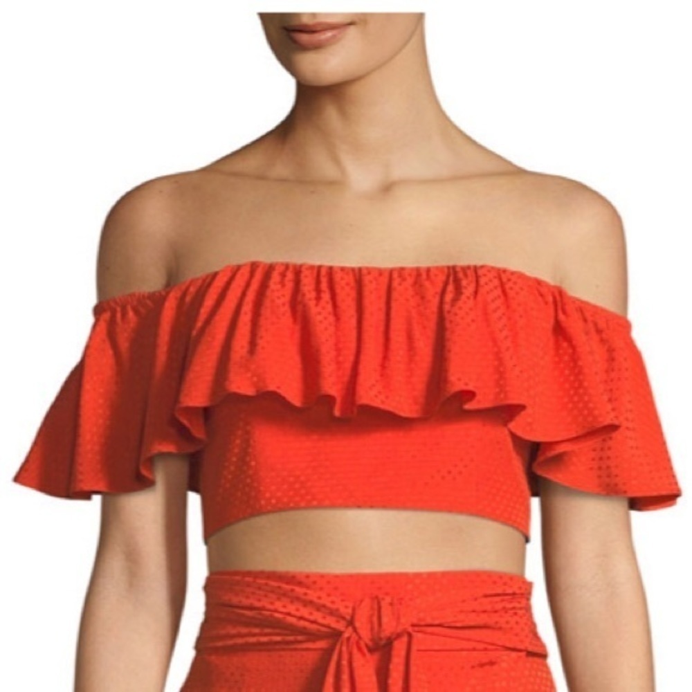 JAY GODFREY Red Ruffle Crop Top SZ 2 - Picture 2 of 7